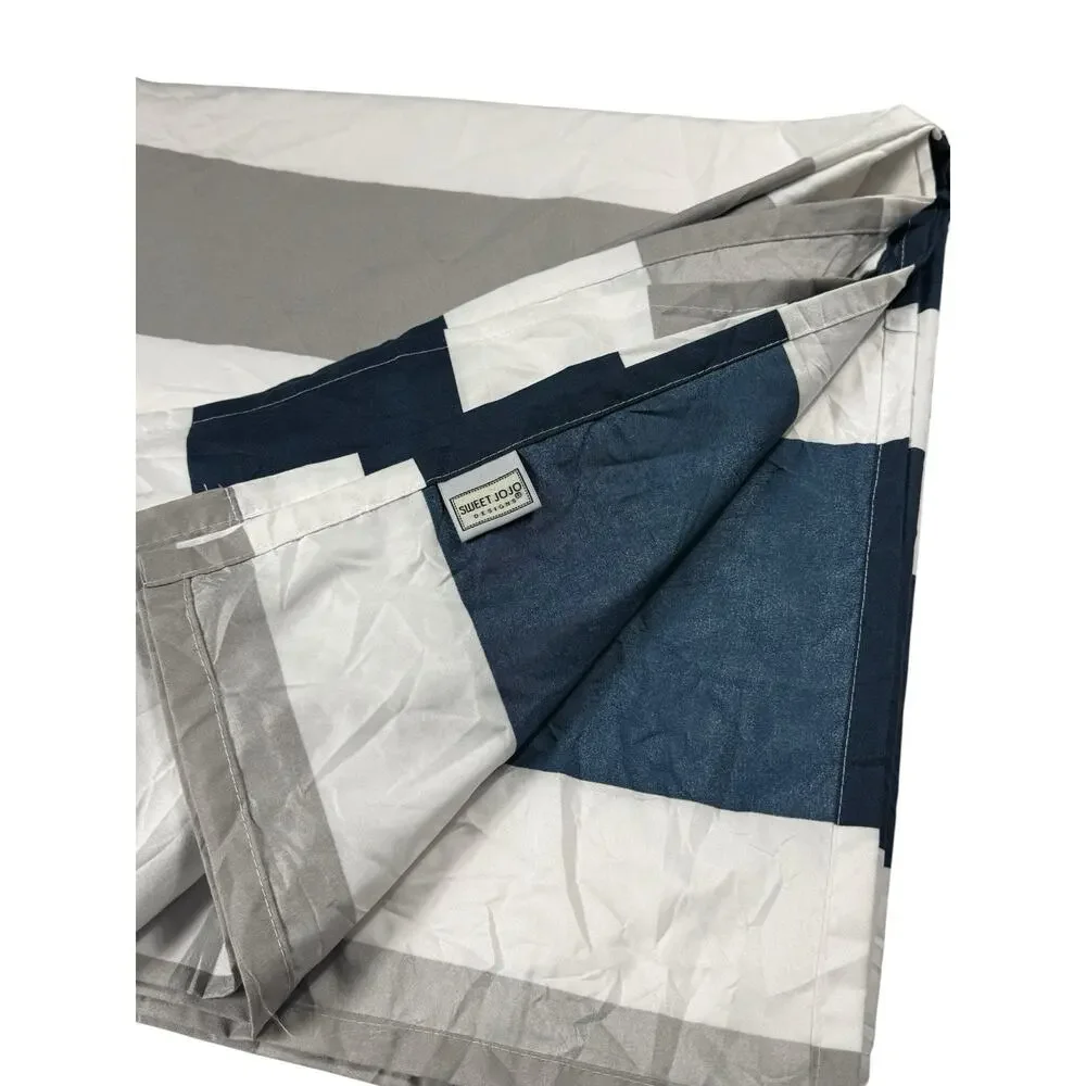 Sweet Jojo Striped Shower Curtain Navy Blue White Gray 72 in Long Polyester